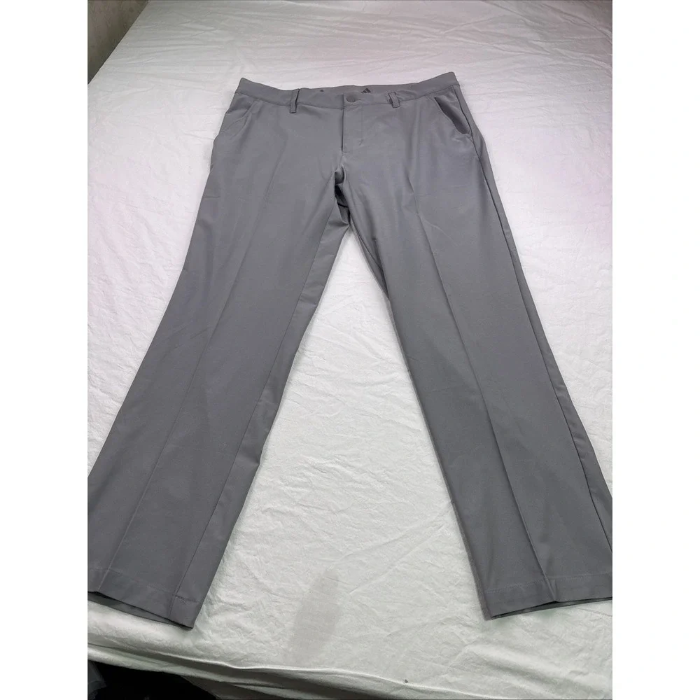 Adidas Pants Men 36X32 GRAY  Straight Golf Flat Front  Climacool PERFORMANCE